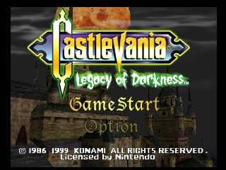Castlevania Legacy of Darkness title screen for Nintendo 64